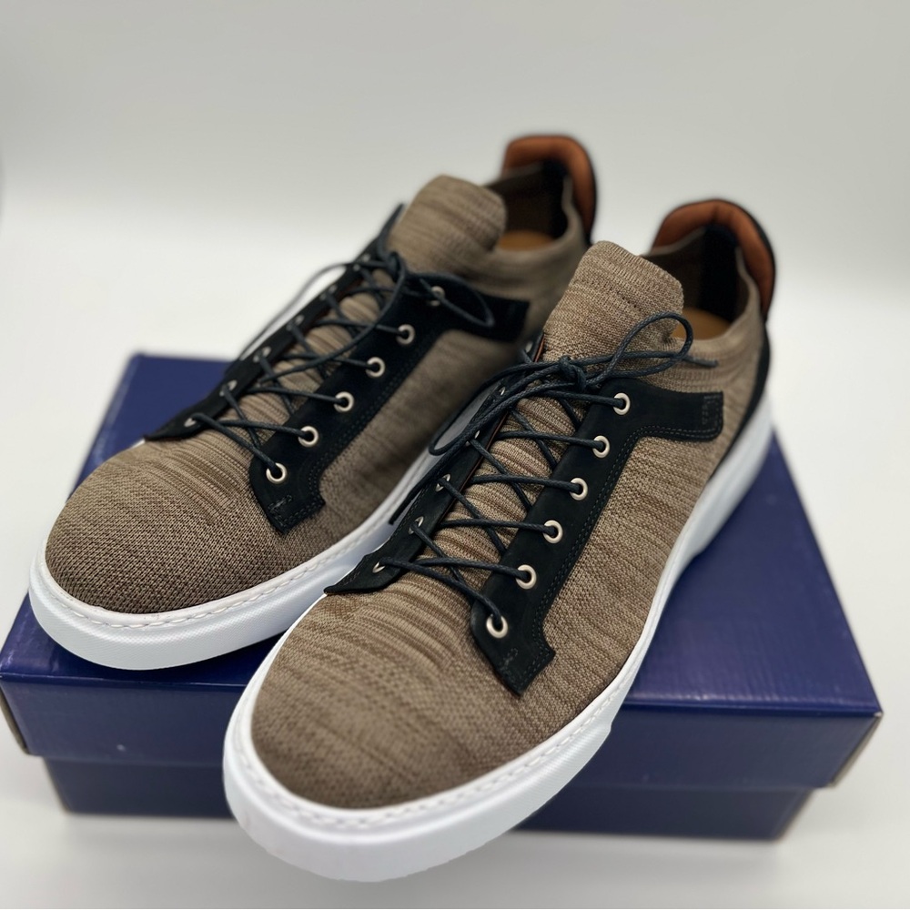 Brothers United Men's Leather Fashion Sneaker, Khaki Lux black nubuck 12M - Picture 2 of 7